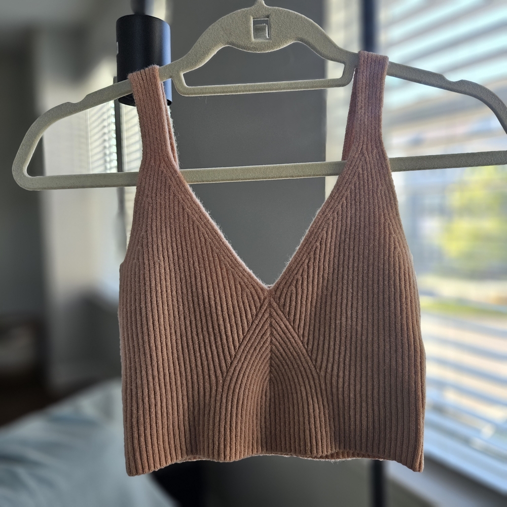 J. Crew Ribbed V-Neck Knit Crop Top in Dusty Rose